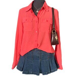 coral semi sheer button up top